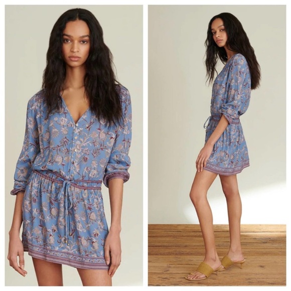 Veronica Beard blue tiani floral drawstring dress in cornflower size 8 - Picture 1 of 14